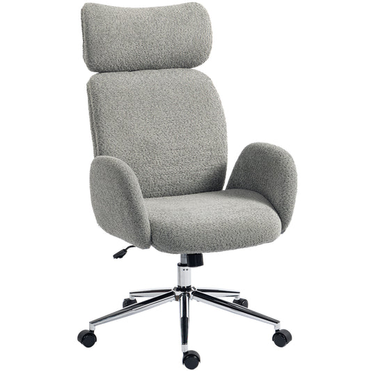 Photo of HOMCOM Office Chair with Adjustable Headrest, Spring Pack, Curved Line, Boucle Fabric - Charcoal Grey in Grey colour on a white background