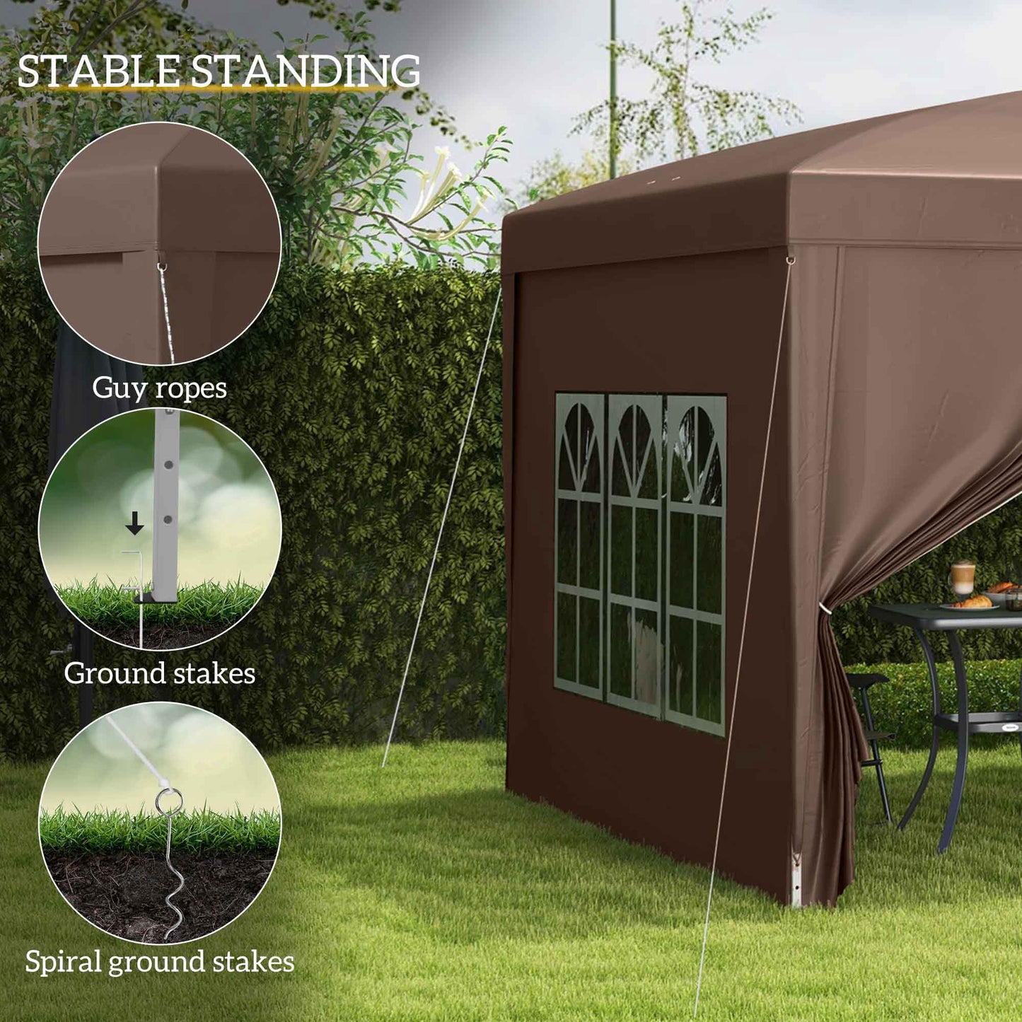 Outsunny 3x3(m) Pop-Up Gazebo, with Curtain Walls and Windows, Coffee