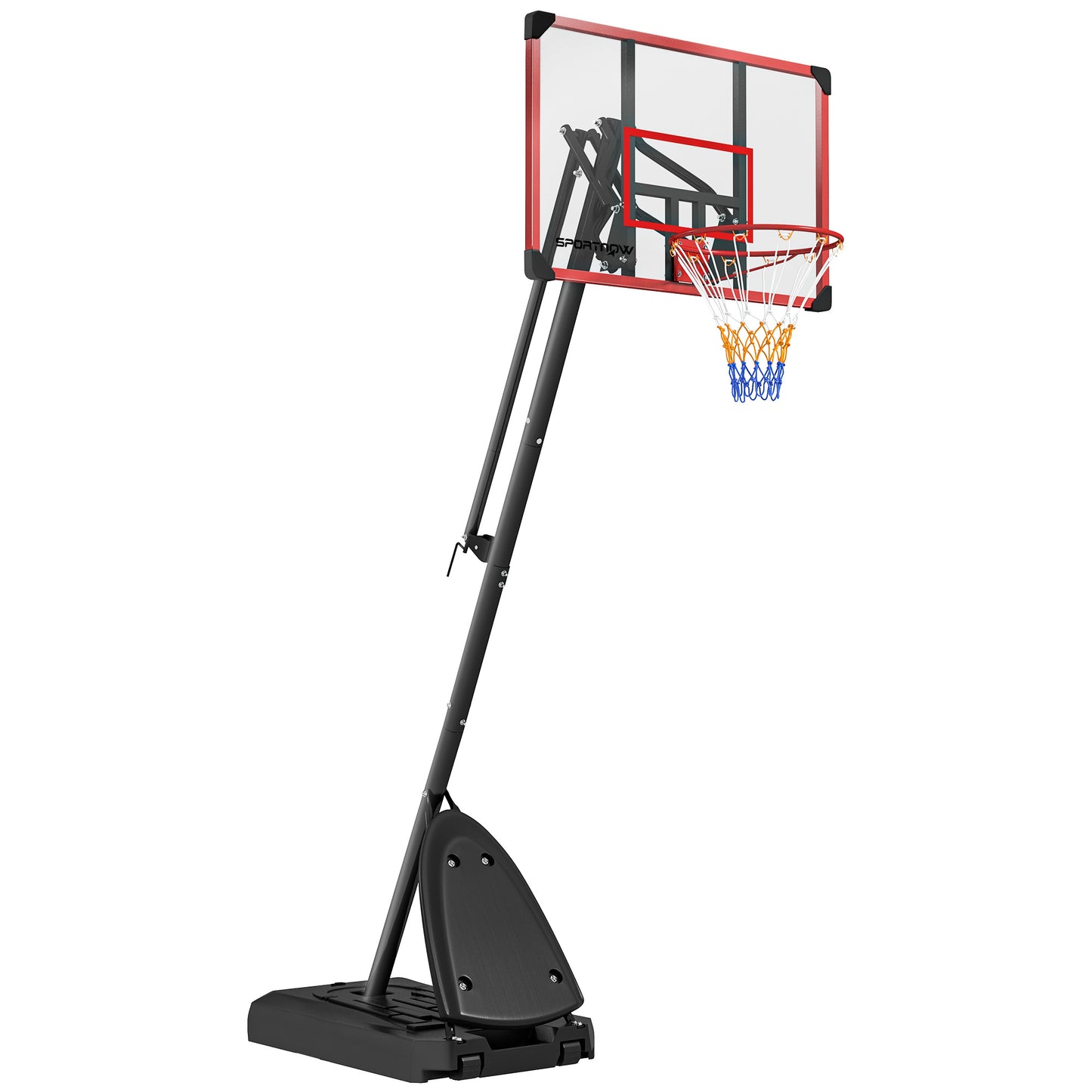 Photo of SPORTNOW 2.4-2.9m Adjustable Basketball Hoop and Stand with Weighted Base, Portable on Wheels, Red in Red colour on a white background