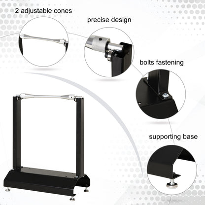 DURHAND wheel balancing stand with adjustable cones, bolted uprights, and support feet