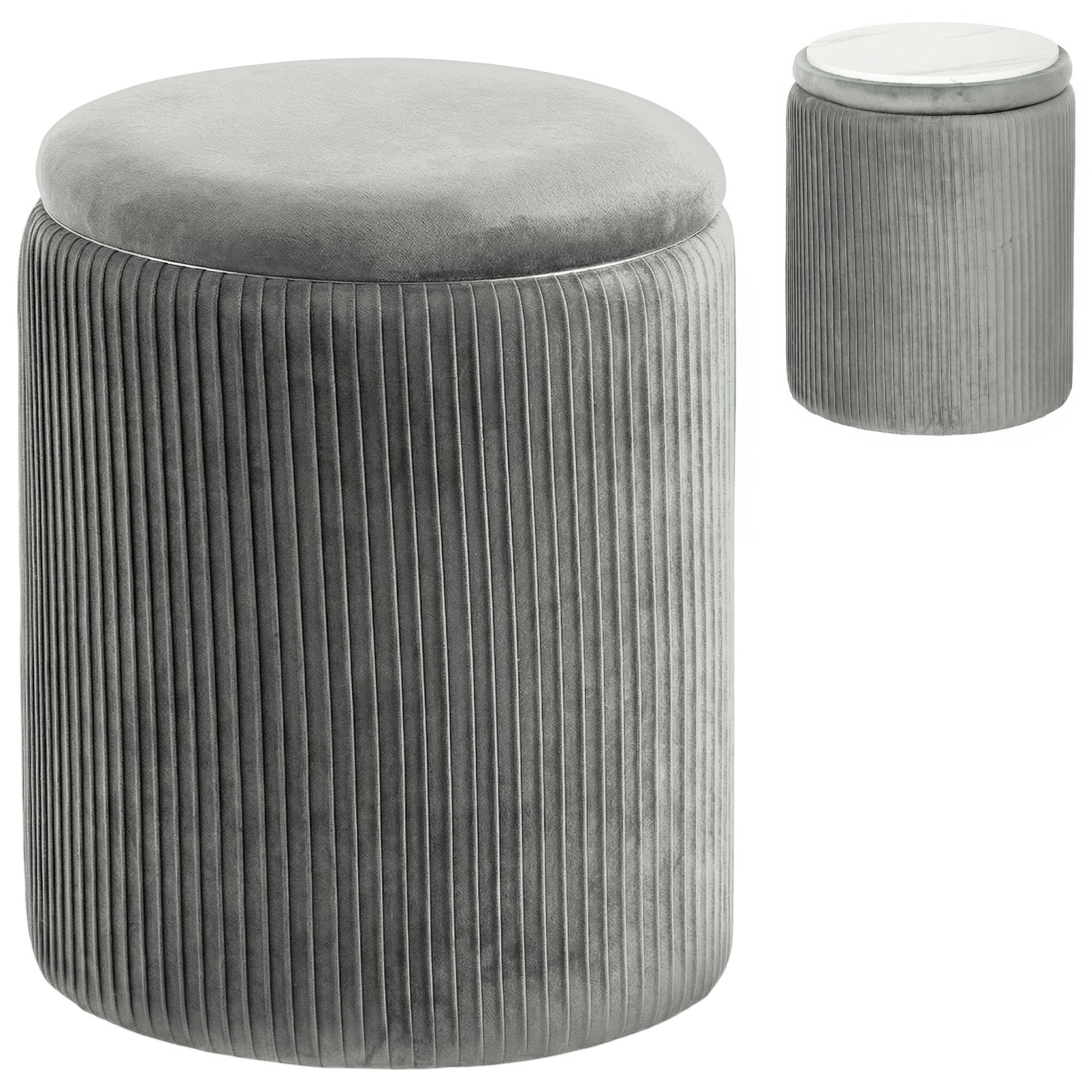 Photo of HOMCOM Storage Ottoman Modern Velvet Round Foot Stool for Living Room Bedroom 45 cm Grey in Grey colour on a white background