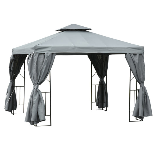 Photo of Outsunny 3 x 3 m Garden Gazebo Double Roof Marquee Patio Wedding Party Tent Canopy Shelter with Sidewalls, (Dark Grey) in Grey) colour on a white background