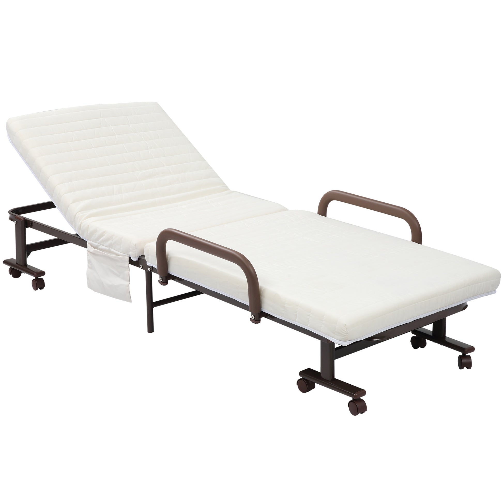 Photo of HOMCOM Folding Bed with Mattress, Single Guest Bed, Portable Fold Bed with Adjustable Backrest, White in White colour on a white background