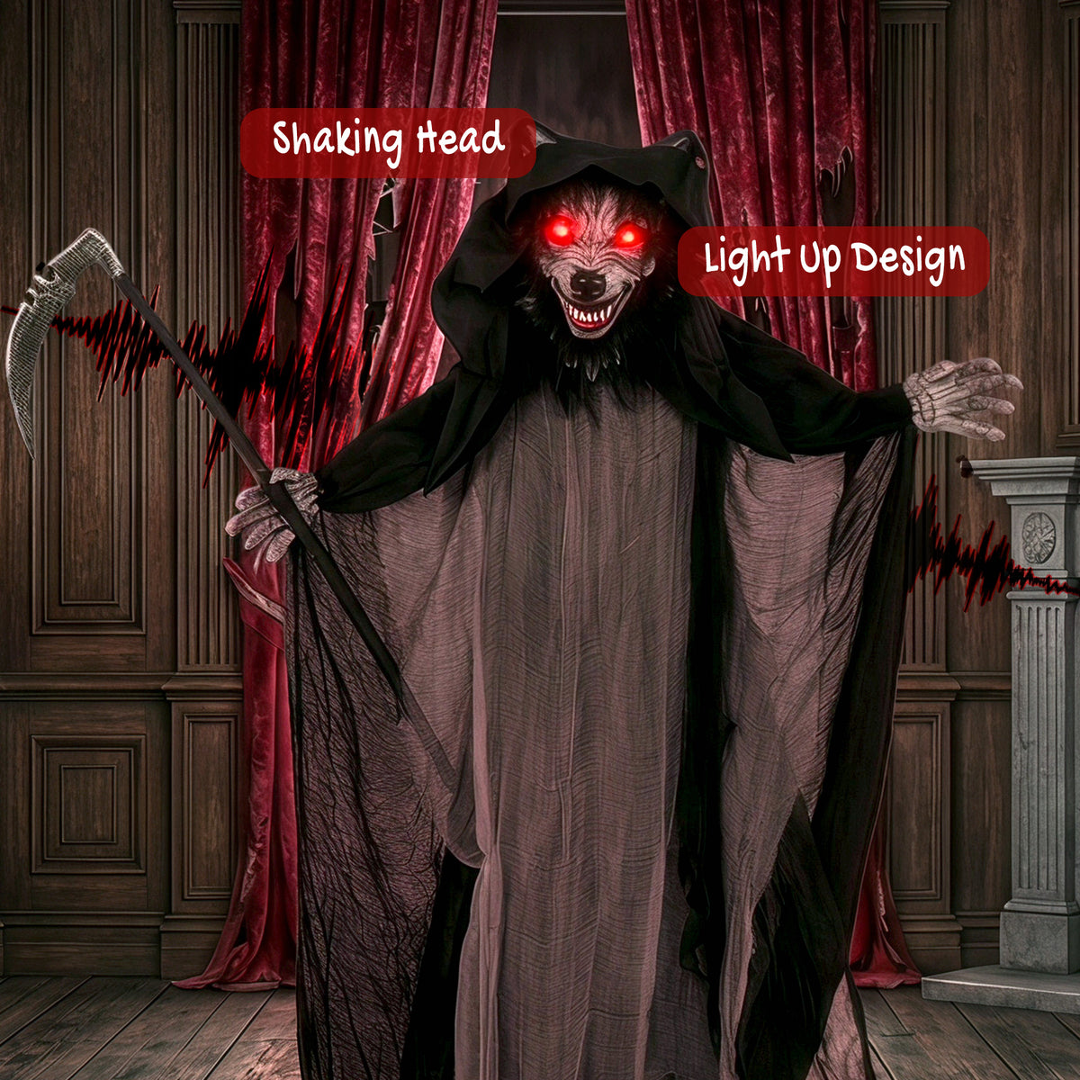 HOMCOM Halloween Standing Werewolf Animated Decoration with Light-Up Eyes, Sound and Touch Activated