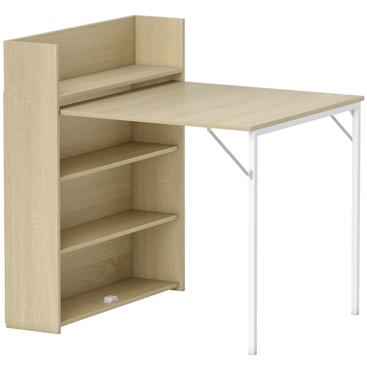 Photo of HOMCOM Kitchen Table, Folding Dining Table, with 4-Tier Shelves, Modern Drop-Leaf Table, Oak Wood Effect in Effect colour on a white background
