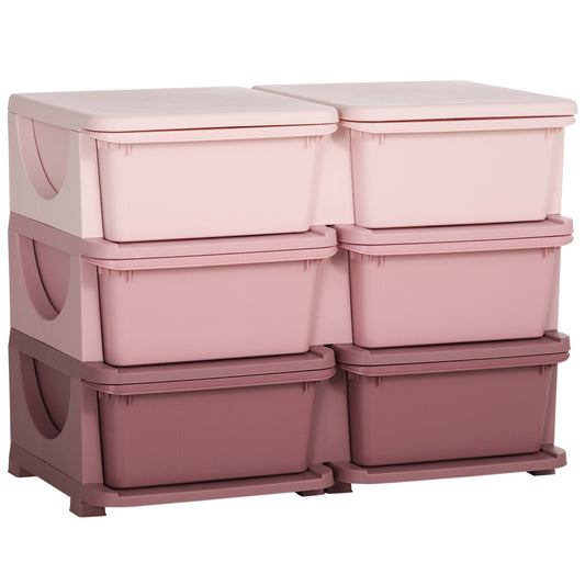 Photo of HOMCOM Kids Storage Unit, with Six Drawers - Pink in Pink colour on a white background