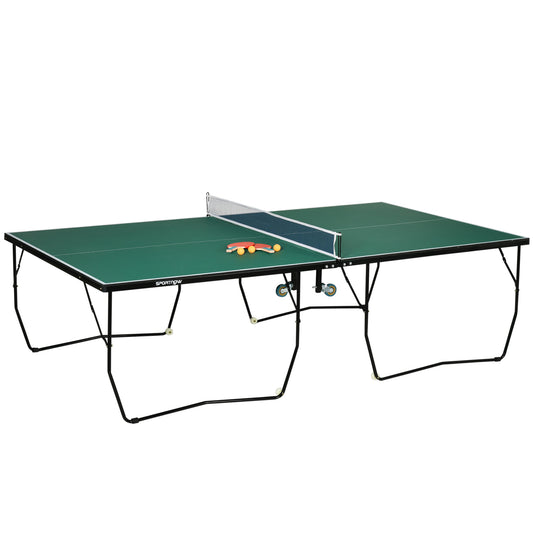 Photo of SPORTNOW 9FT Folding Tennis Table, with 8 Wheels, for Indoor Use, Green in Green colour on a white background