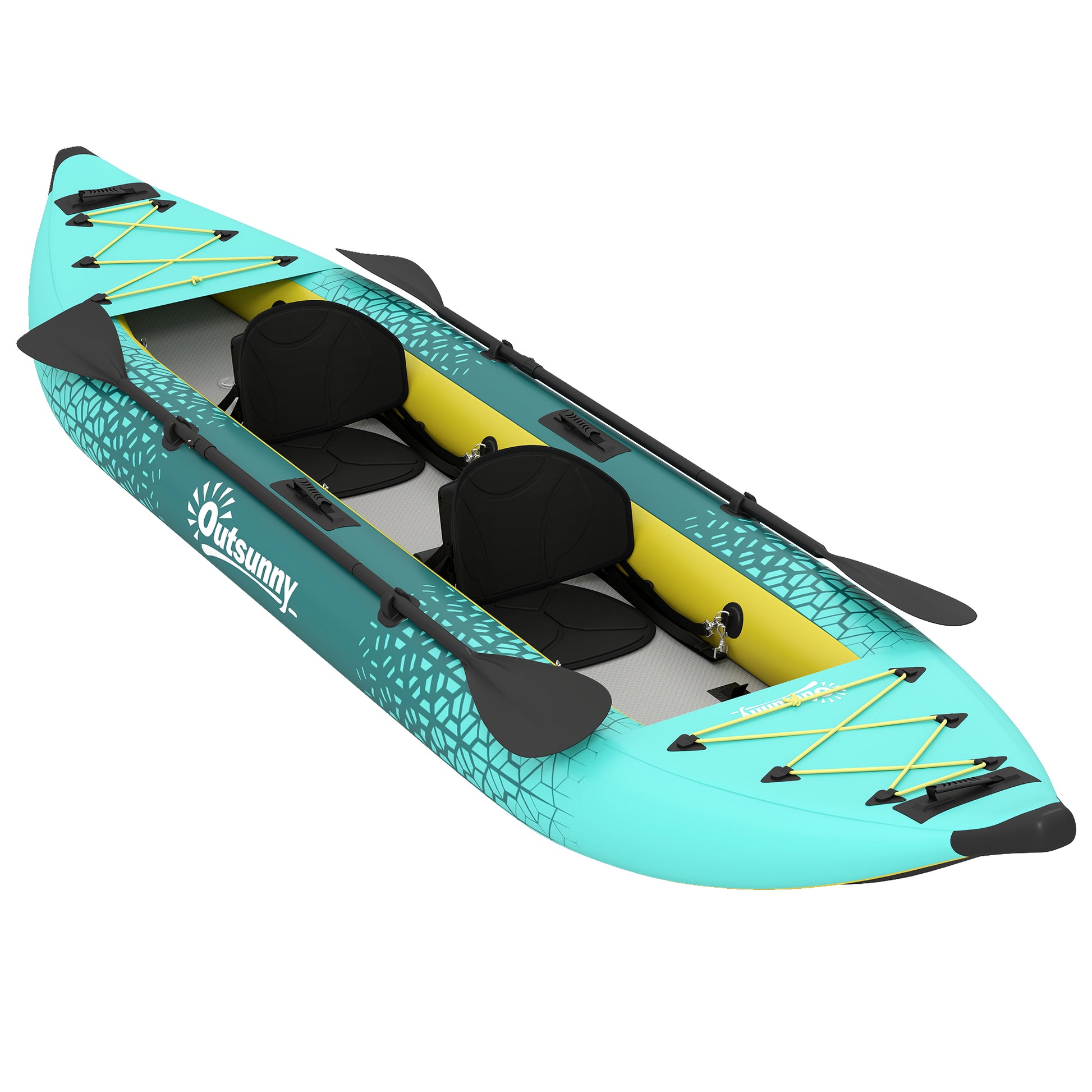 Photo of Outsunny 12.5' Inflatable Kayak Set, 2-person Sit on Canoe with Aluminium Oars, Blue and Yellow in Yellow colour on a white background