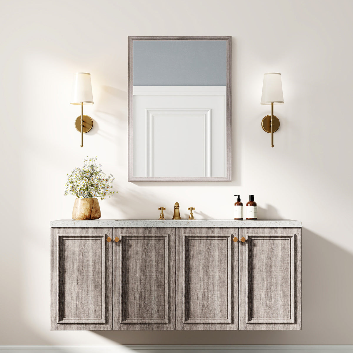 HOMCOM Wall Bathroom Mirror, 50 x 70 cm Wall-Mounted Mirror for Living Room, Bedroom, Hallway, Grey
