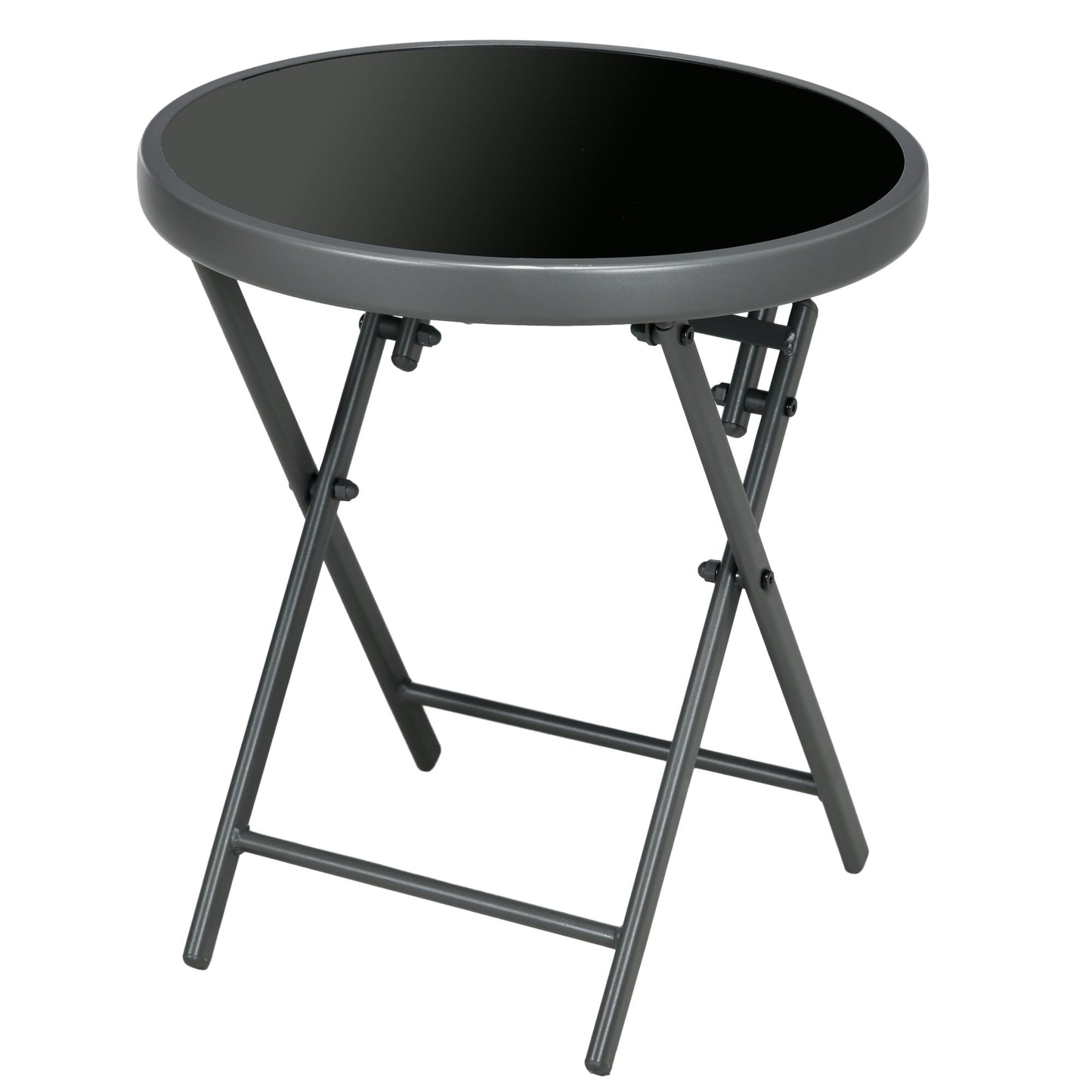 Photo of Outsunny Φ45cm Garden Side Table, Outdoor Round Folding Patio Table with Imitation Marble Glass Top, Small Coffee Table, Black in Black colour on a white background