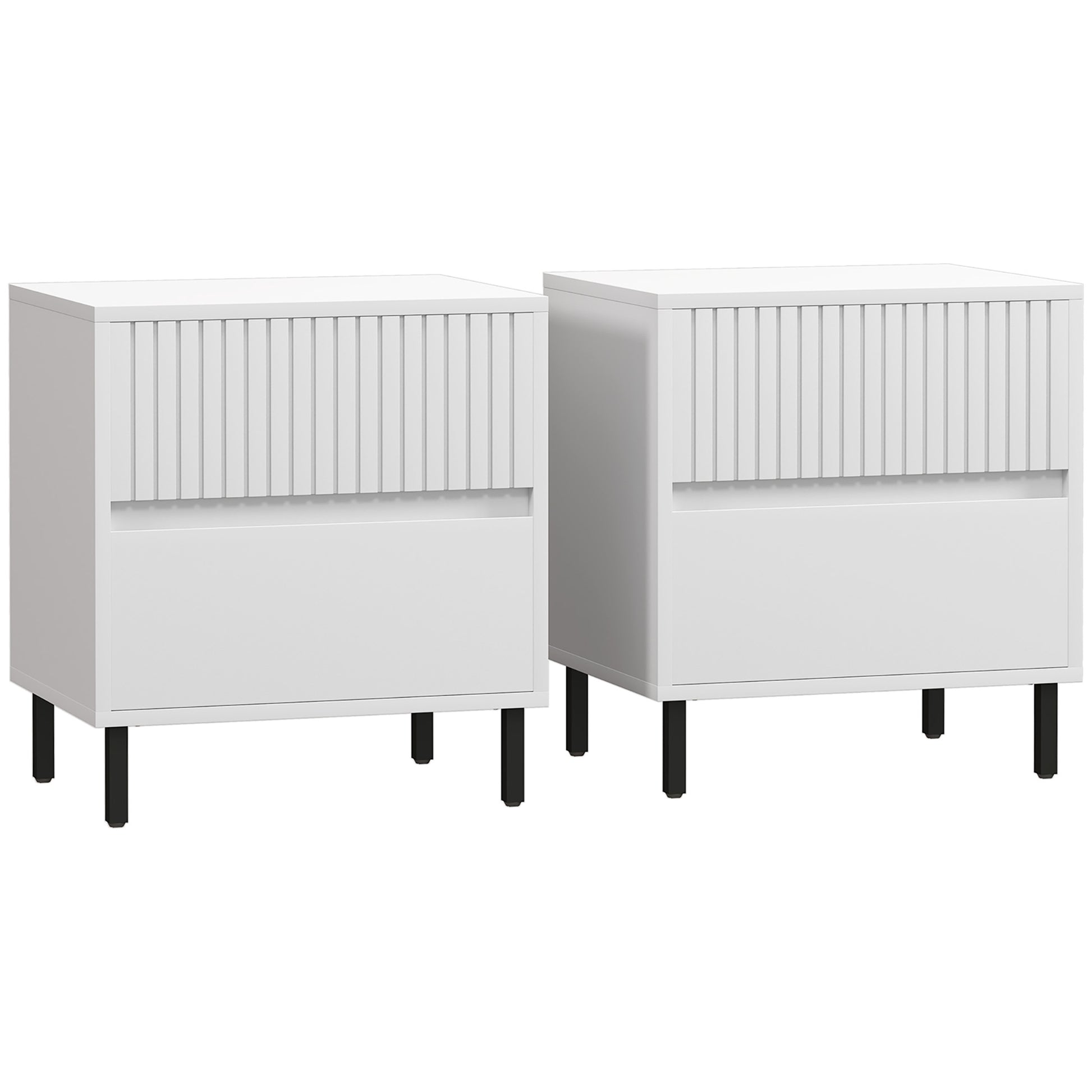 Photo of HOMCOM Simple Line Indented Two-Drawer Bedside Table Set of 2 - White in White colour on a white background