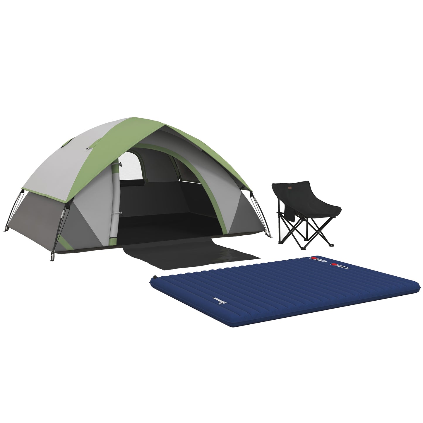Photo of Outsunny Camping Tent with Inflatable Mattress and Camping Chair, 2-3 Person Dome Tent with Sewn-in Groundsheet, Portable 3000mm Waterproof Tent with Carry Bag and Hook, for Fishing Hiking in Hiking colour on a white background
