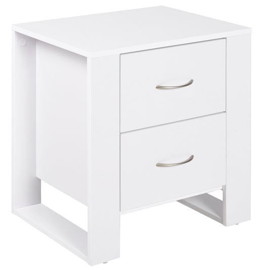Photo of HOMCOM Bedside Table with 2 Drawers, Nightstand with Handles and Elevated Base, Side Table for Bedroom, Living Room, White in White colour on a white background