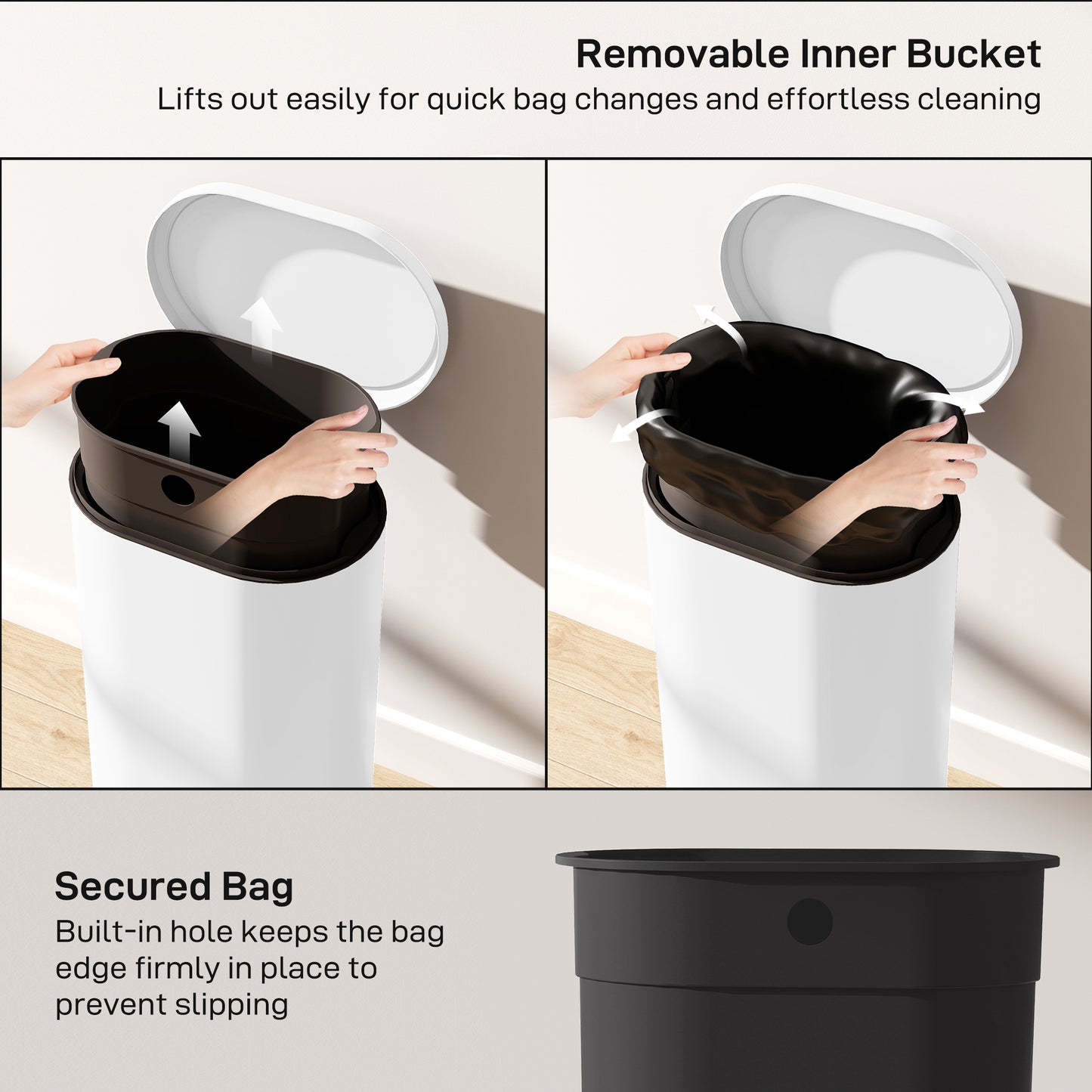 HOMCOM 30 L Modern Curved Kitchen Bin - White