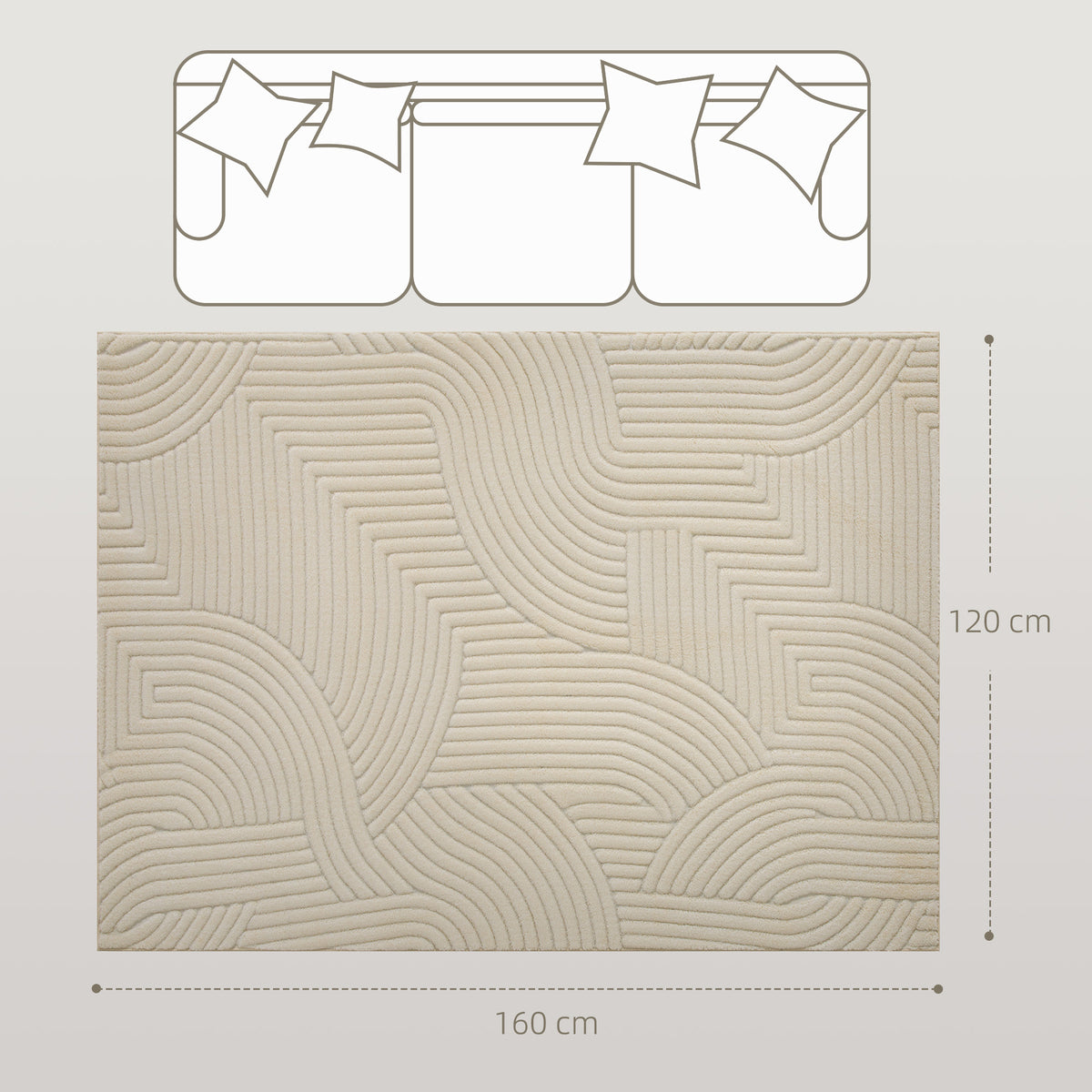 HOMCOM Modern Geometric Rug, Thick Plush, Non-Slip, 160 x 120 cm, Cream, Living Room, Bedroom, Office