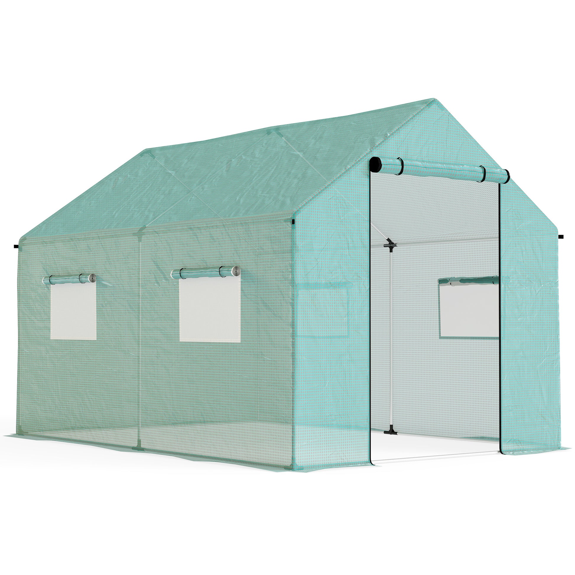 Photo of Outsunny Polyethylene Walk-in Polytunnel Greenhouse, 2 x 3(m), Green in Green colour on a white background