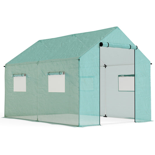 Photo of Outsunny Polyethylene Walk-in Polytunnel Greenhouse, 2 x 3(m), Green in Green colour on a white background