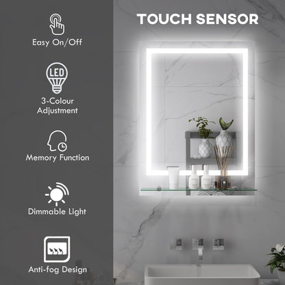 Touch-control LED bathroom mirror with adjustable light and anti-fog function