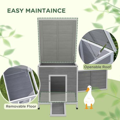 PawHut wooden duck house with open roof and removable floor shown