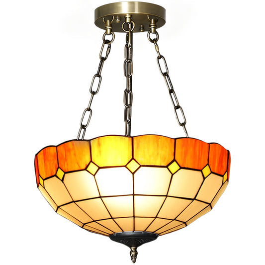 Photo of HOMCOM Tiffany Style Ceiling Light, Vintage Chandelier with 3 E27 Sockets, Semi Flush Mount for Living Room, Bulbs Not Included in Included colour on a white background