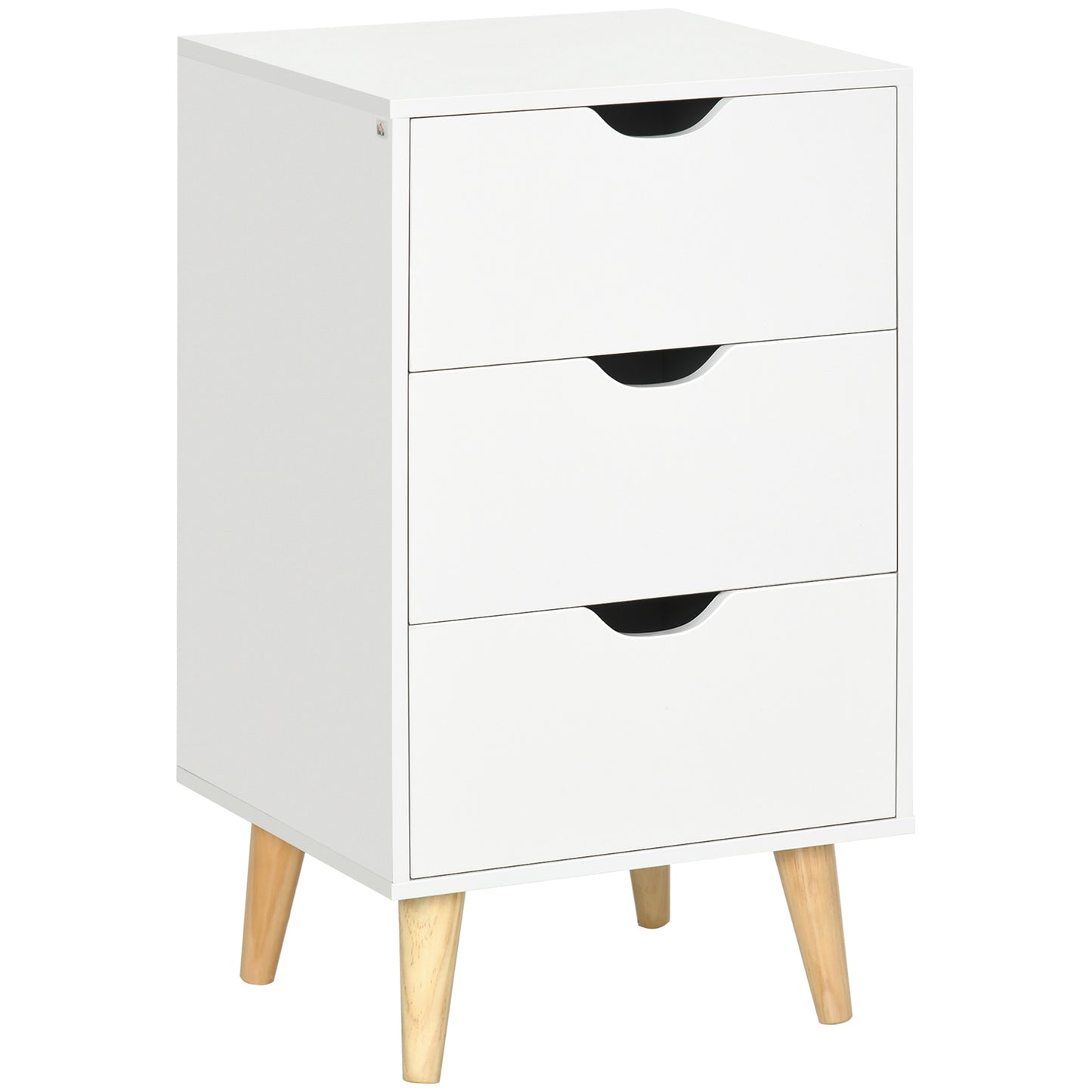 Photo of HOMCOM Bedside Table, Bedside Cabinet with 3 Drawers, Side End Table with Pine Wood Legs for Bedroom Living Room, White in White colour on a white background