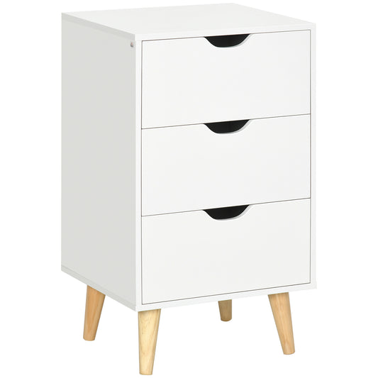 Photo of HOMCOM Bedside Table, Bedside Cabinet with 3 Drawers, Side End Table with Pine Wood Legs for Bedroom Living Room, White in White colour on a white background