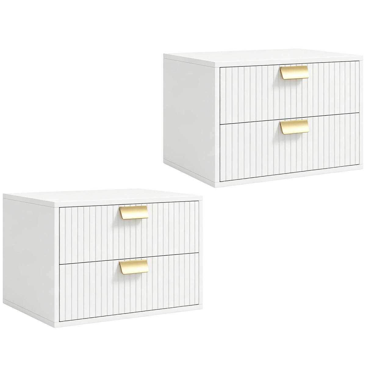 Photo of HOMCOM Modern Floating Nightstands Set of 2, Wall Mounted Bedside Tables with 2 Drawers, White in White colour on a white background