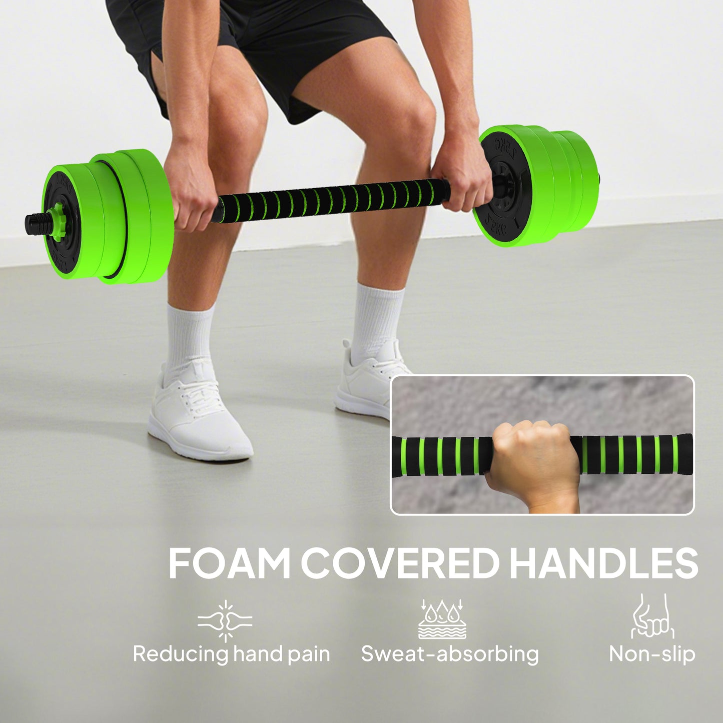 SPORTNOW 30kg 6-In-One Adjustable Weight Dumbbells Set, Barbell, Kettlebell, Push Up Stand - Green