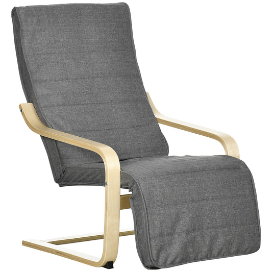 Photo of HOMCOM Wooden Armchair, Upholstered Linen Lounge Chair with Adjustable Footrest & Removable Cushion, Poang Chair for Living Room, Dark Grey in Grey colour on a white background