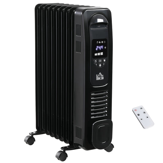 Photo of HOMCOM 2000W Digital Oil Filled Radiator, 9 Fin, Portable Electric Heater with LED Display, 24-Hour Timer, 3 Heat Settings, Safety Cut-Off and Remote Control, Black in Black colour on a white background