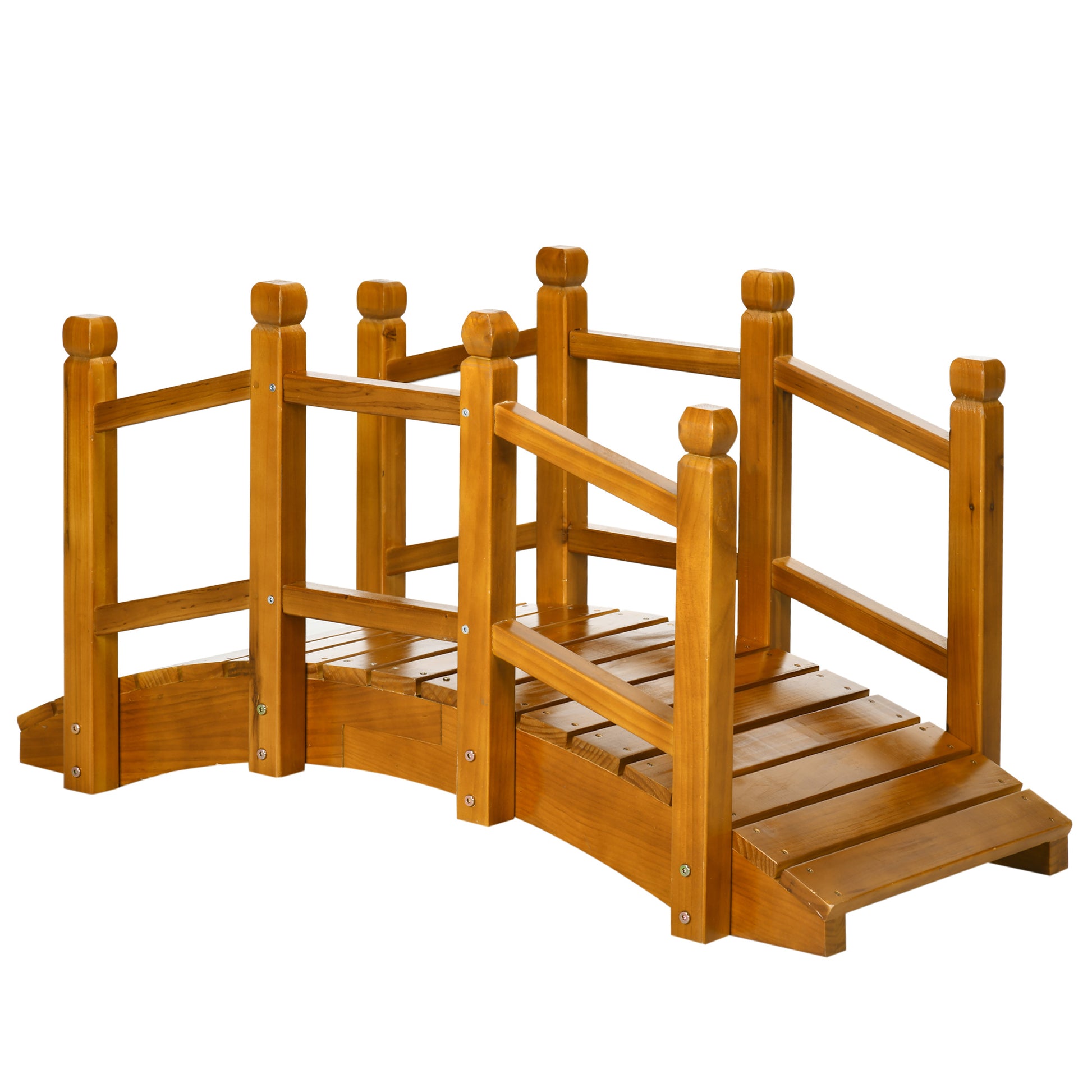 Photo of Outsunny Wooden Garden Bridge with Safety Railings, Arc Footbridge for Pond Backyard Stream, Brown in Brown colour on a white background
