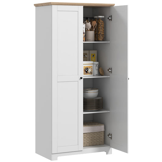 Photo of HOMCOM 172cm Kitchen Cupboard, Freestanding Storage Cabinet with Doors and Shelves, Modern 2-Door Kitchen Pantry Cupboard for Dining Room, White in White colour on a white background