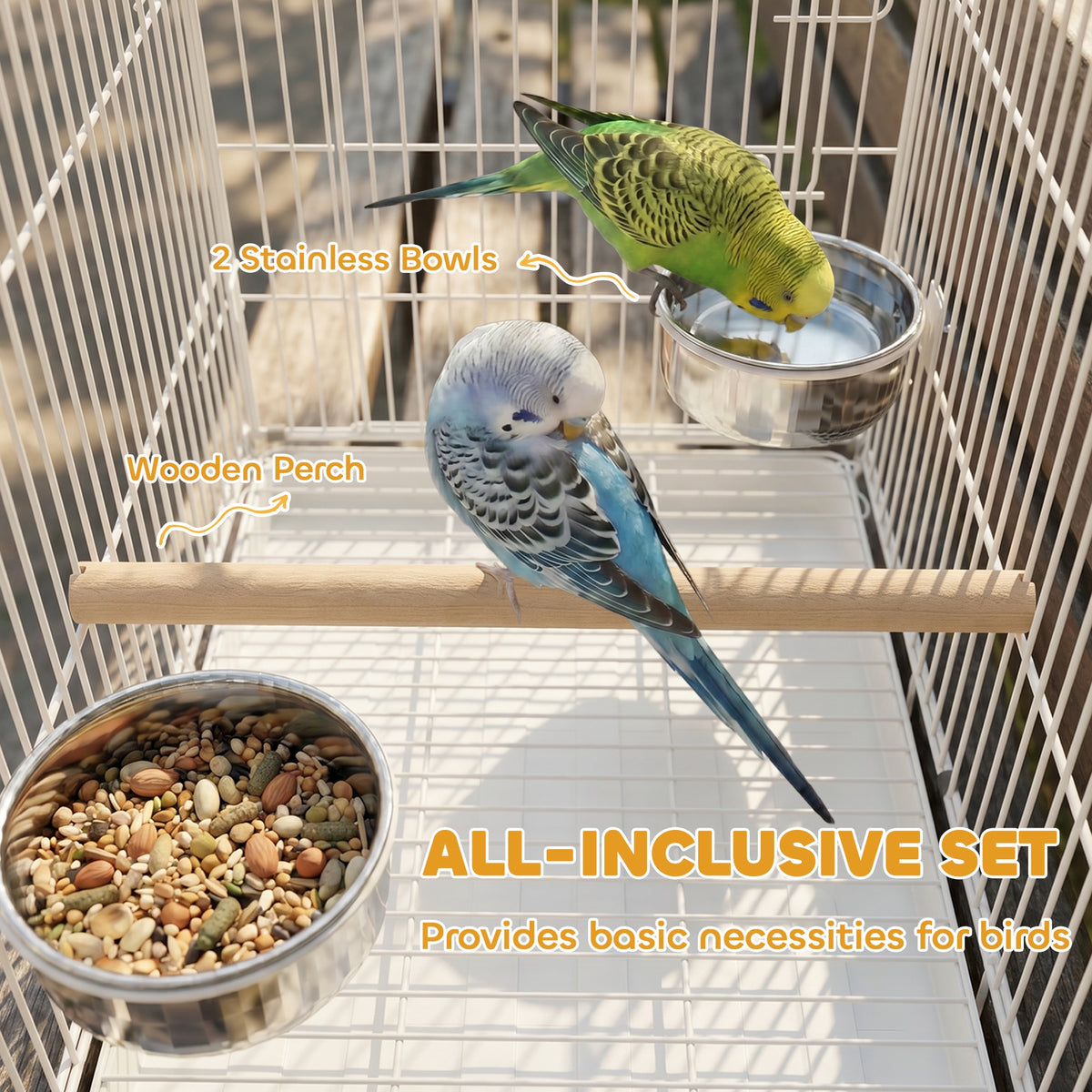 PawHut Bird Cage Foldable Portable Budgie Cage with Wooden Perch 2 Bowls for Travel 49 x 31 x 40 cm White