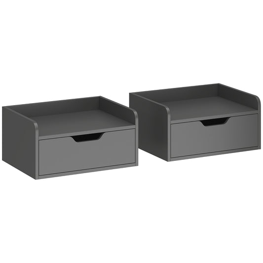 Photo of HOMCOM Floating Nightstands Set of 2, Wall Mounted Bedside Table with Drawer for Bedroom, Black in Black colour on a white background