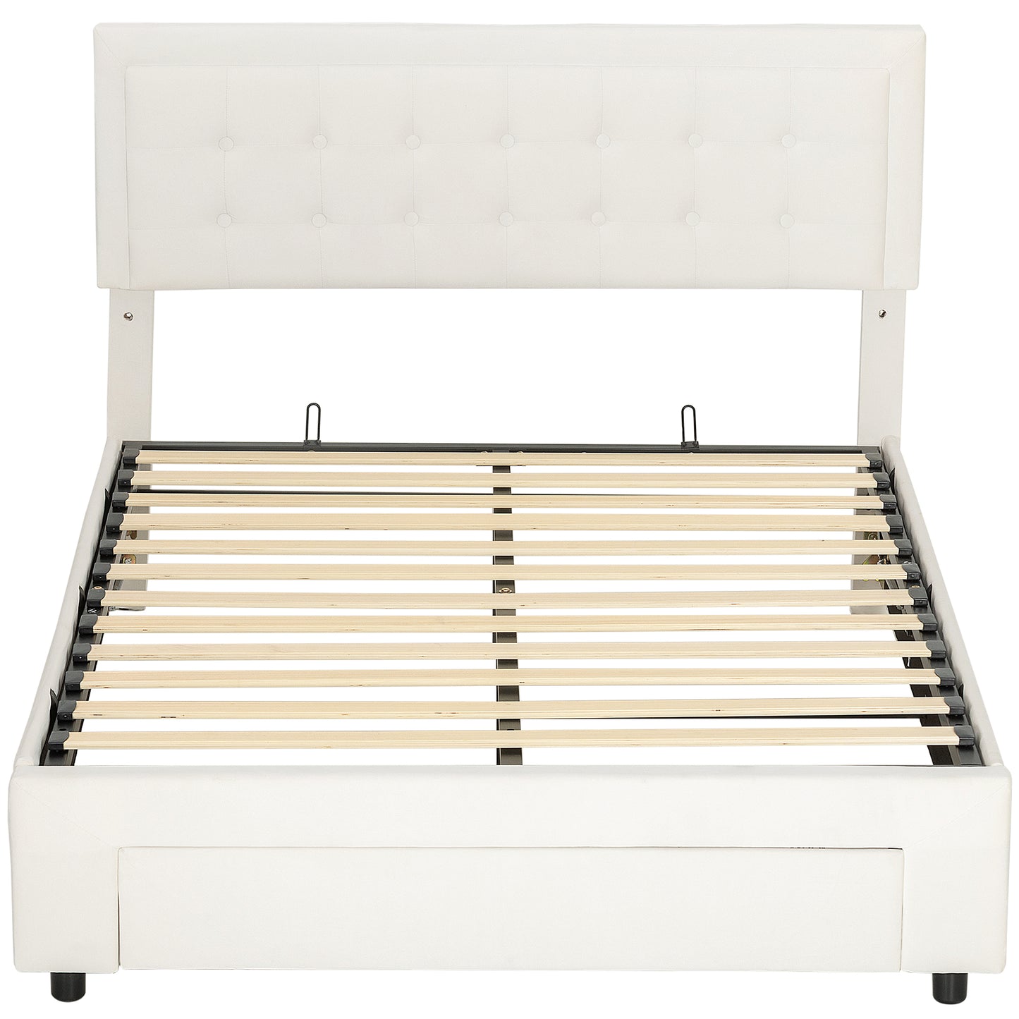 Photo of HOMCOM Double Ottoman Bed Frame, with Front Drawer - Cream in Cream colour on a white background