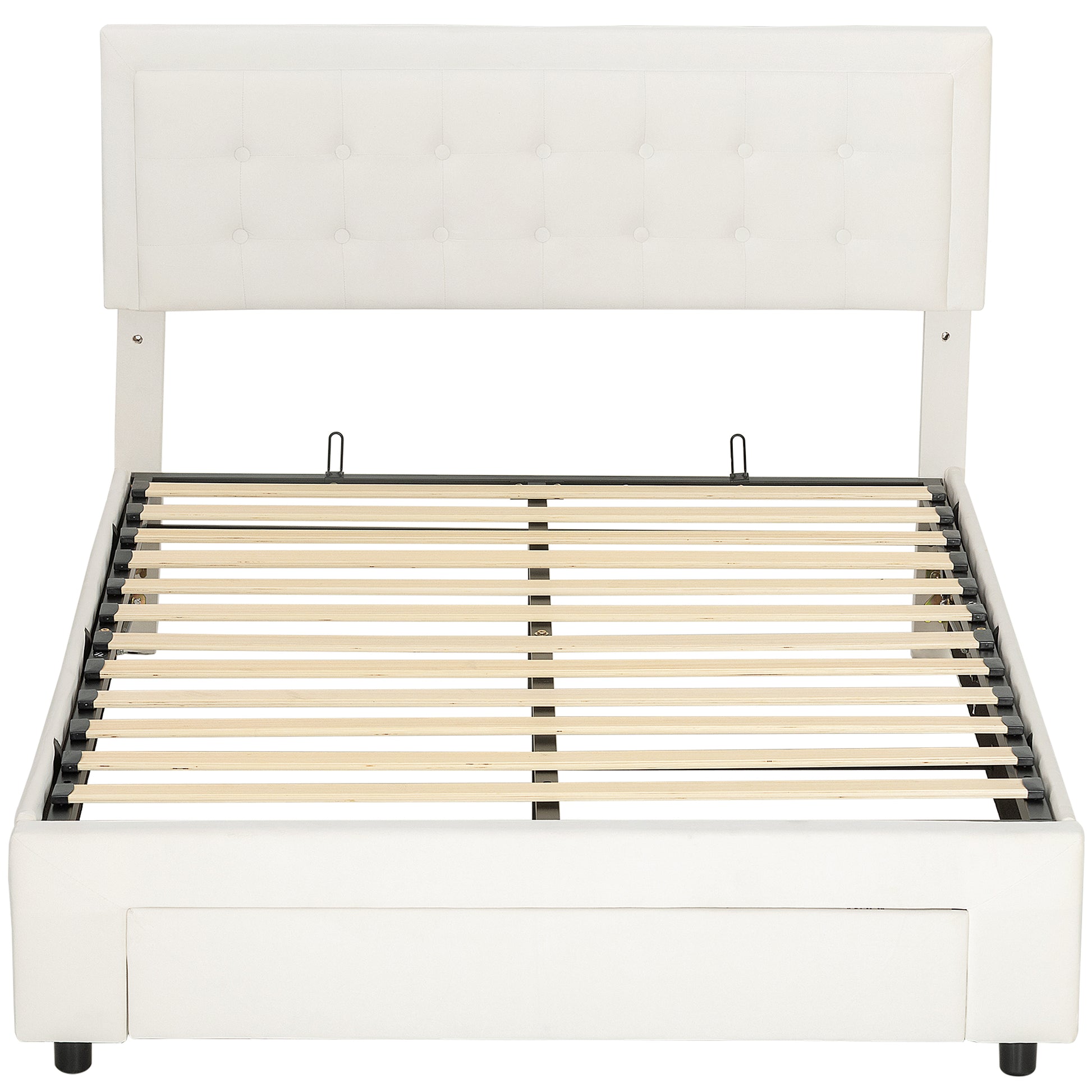 Photo of HOMCOM Double Ottoman Bed Frame, with Front Drawer - Cream in Cream colour on a white background