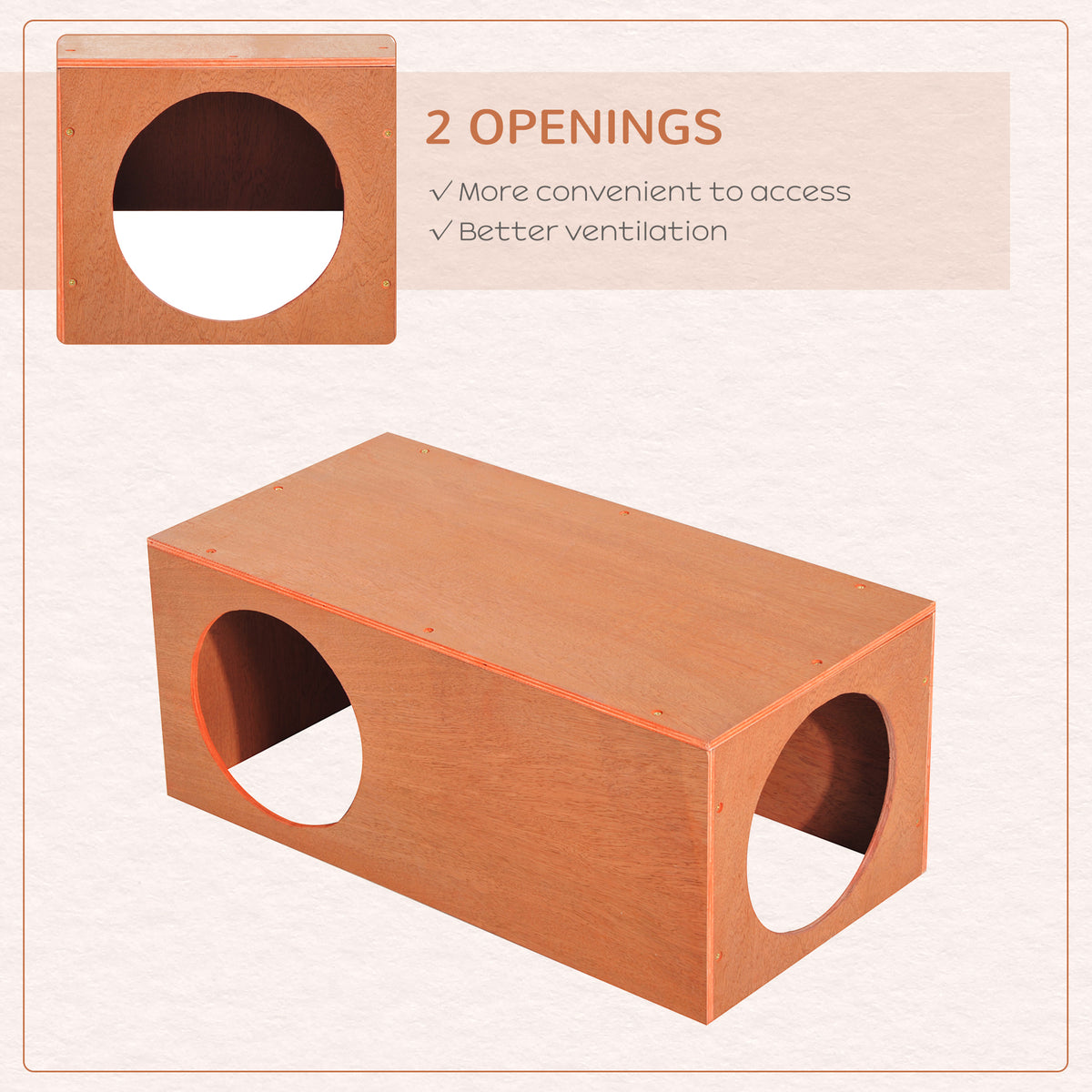 PawHut wooden pet hideaway box with two round openings for access and ventilation