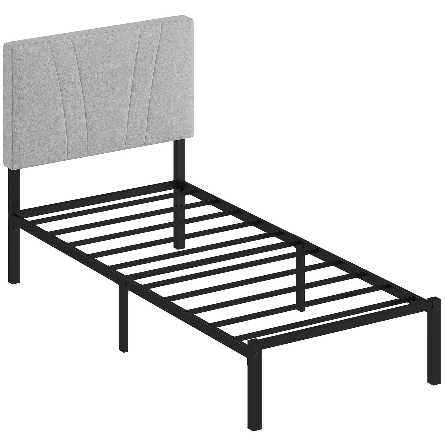 Photo of HOMCOM 3FT Single Bed Frame with Upholstered Headboard and Underbed Storage, Black and Light Grey in Grey colour on a white background