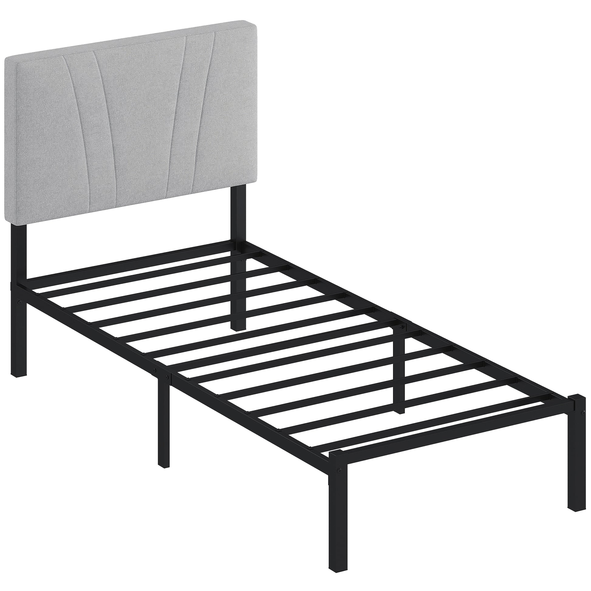 Photo of HOMCOM 3FT Single Bed Frame with Upholstered Headboard and Underbed Storage, Black and Light Grey in Grey colour on a white background