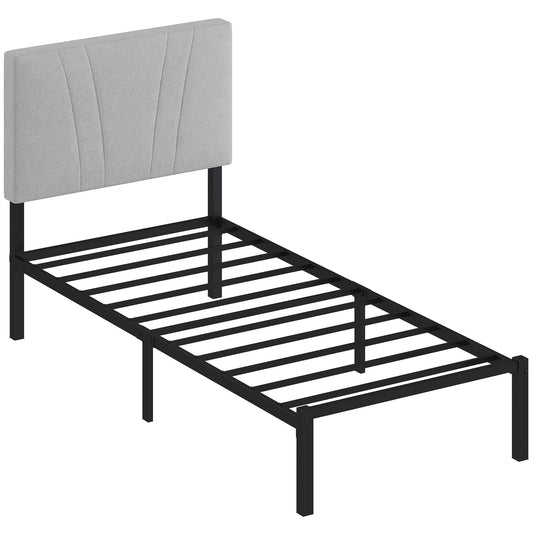Photo of HOMCOM 3FT Single Bed Frame with Upholstered Headboard and Underbed Storage, Black and Light Grey in Grey colour on a white background