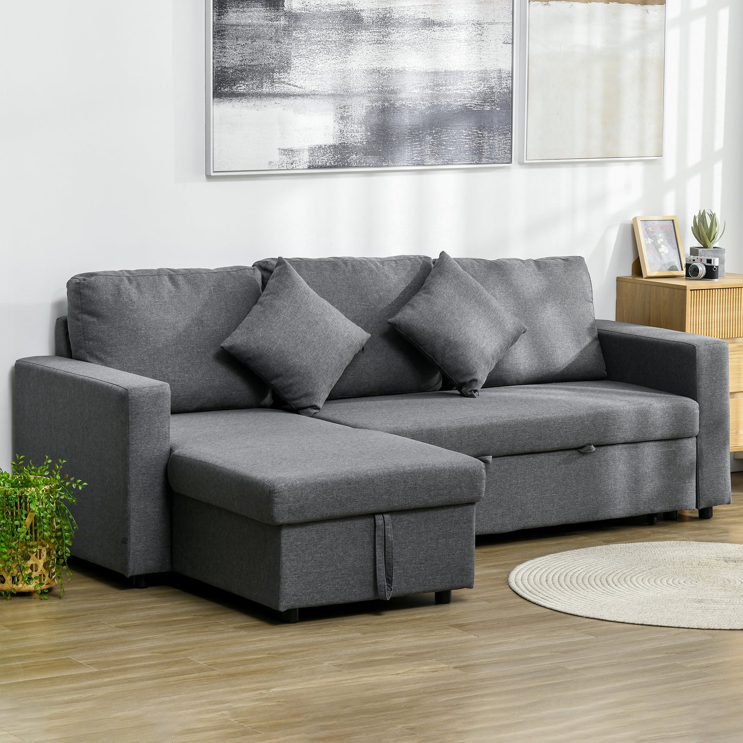 HOMCOM 3 Seater Sofa Bed with Storage, Delivered to Your Home for Free, Dark Grey