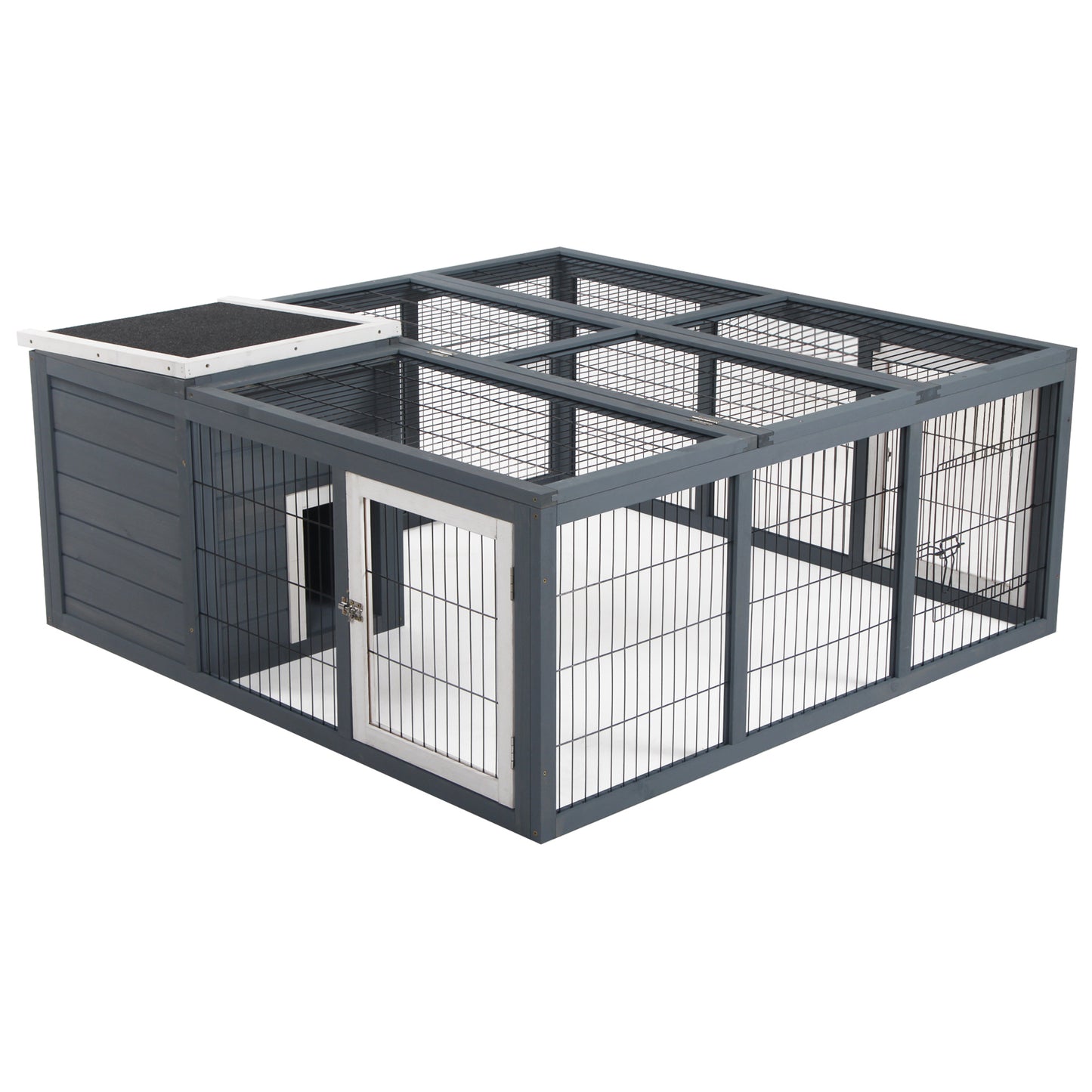 Photo of PawHut Rabbit Hutch Outdoor, Guinea Pig House, Bunny Run Cage with Openable Top for 1-2 Rabbits, 123 x 120 x 52cm, Grey in Grey colour on a white background