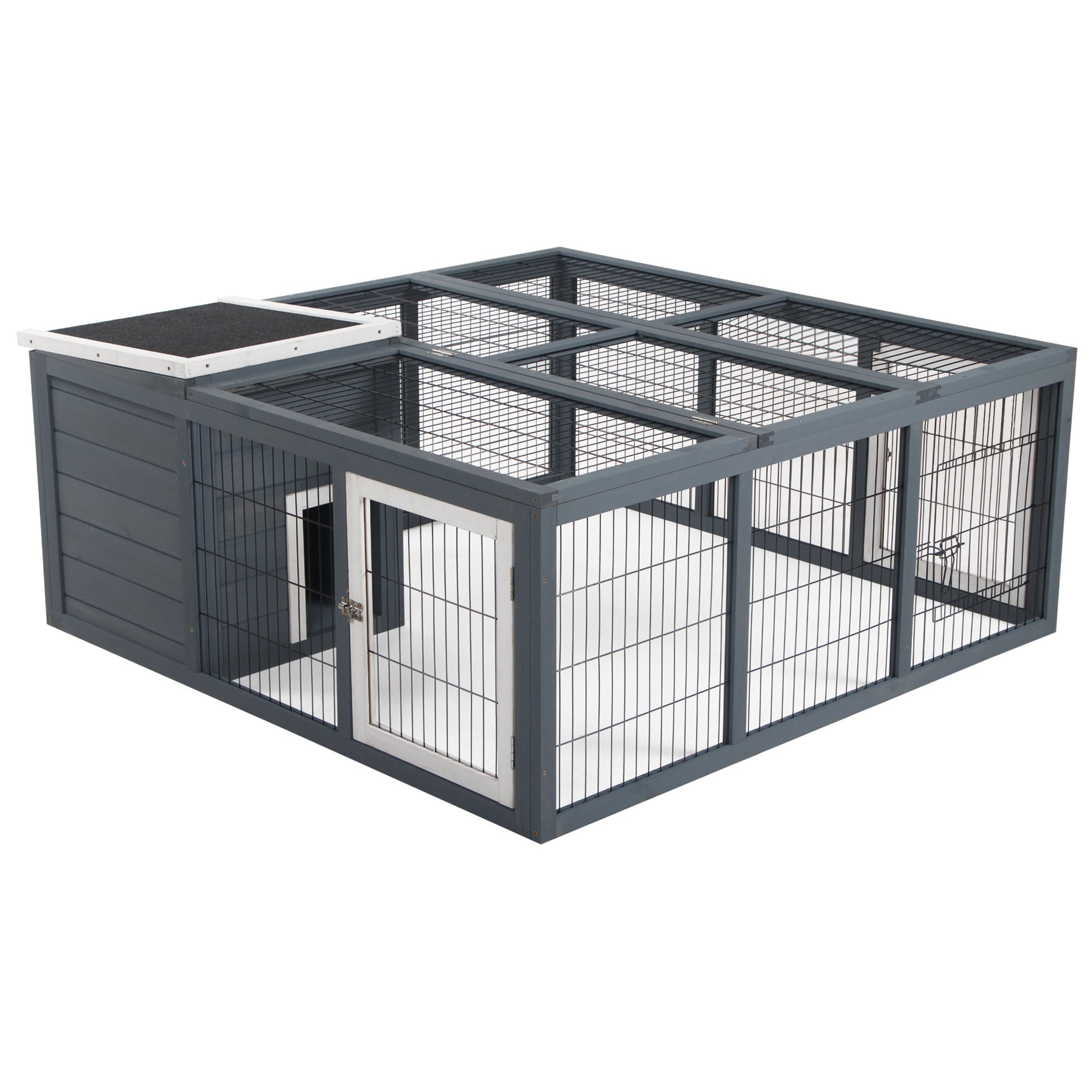 Photo of PawHut Rabbit Hutch Outdoor, Guinea Pig House, Bunny Run Cage with Openable Top for 1-2 Rabbits, 123 x 120 x 52cm, Grey in Grey colour on a white background