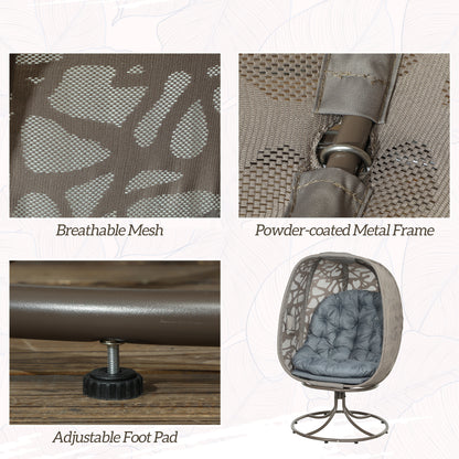 Outsunny egg chair details showing breathable mesh, metal frame, adjustable foot pad and cushion