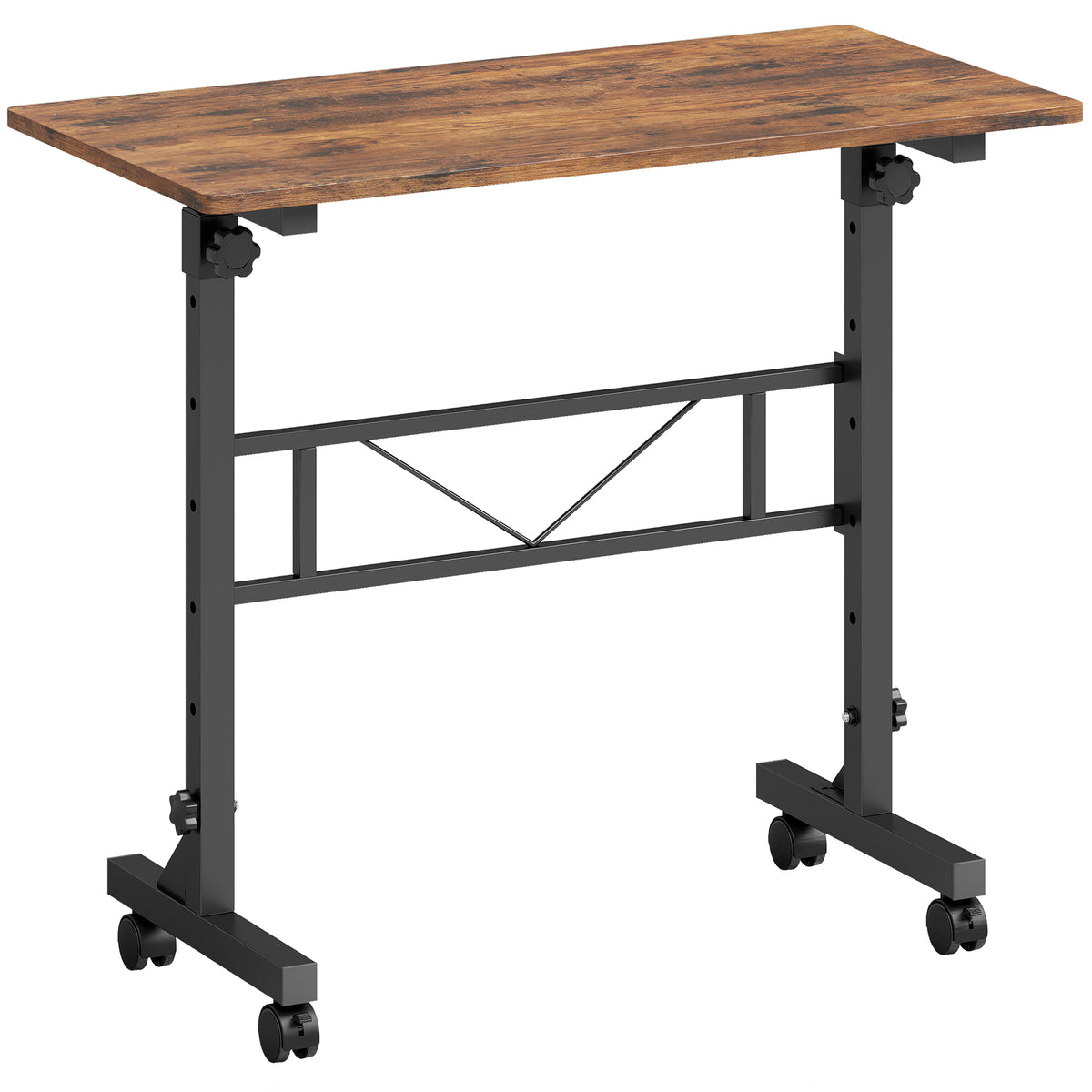 Photo of HOMCOM Overbed Table Adjustable Height Sofa Side Table with Wheels 80 x 40 cm Rustic Brown Black in Black colour on a white background