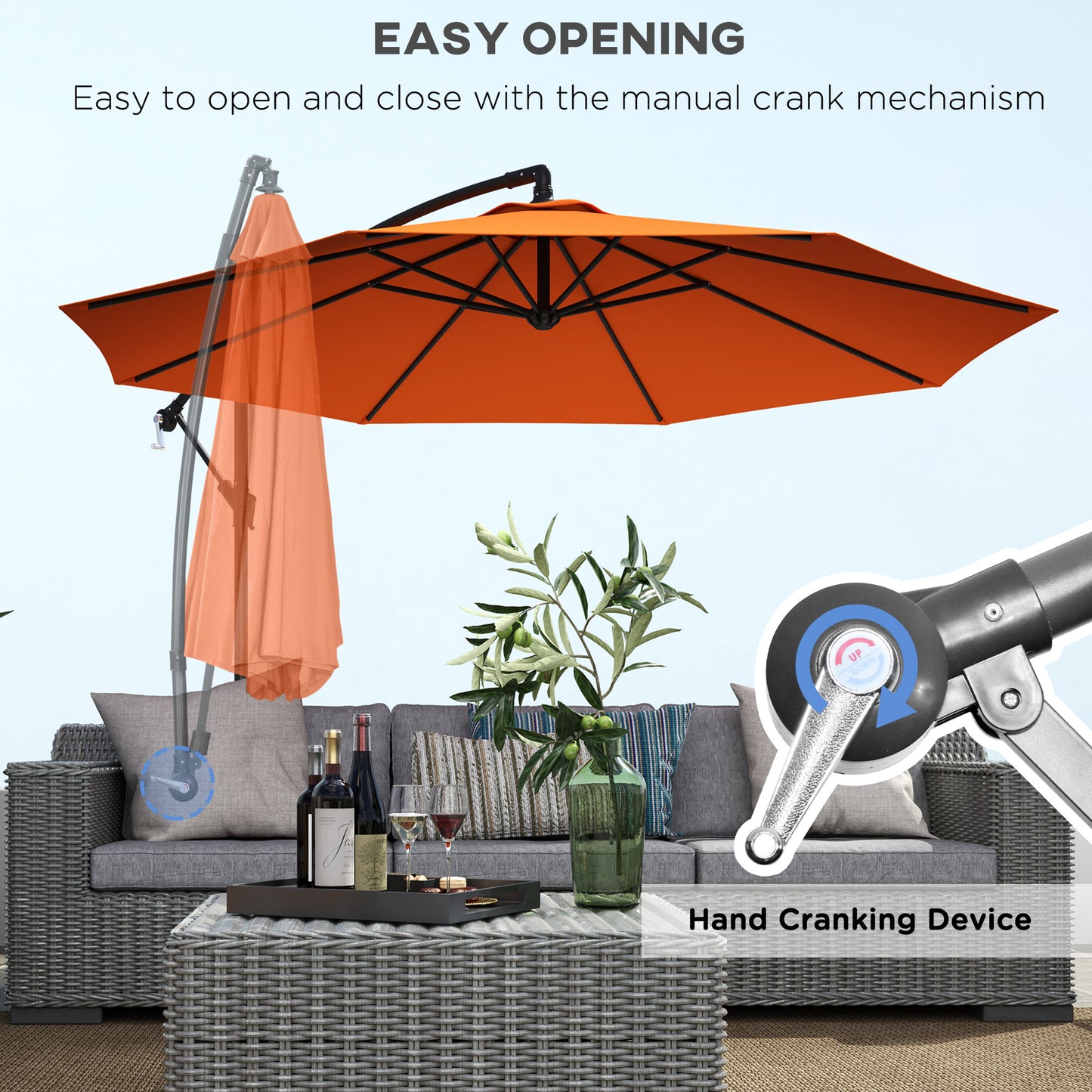 Outsunny 3m Garden Banana Parasol with Cross Base for Garden Family Use, Orange