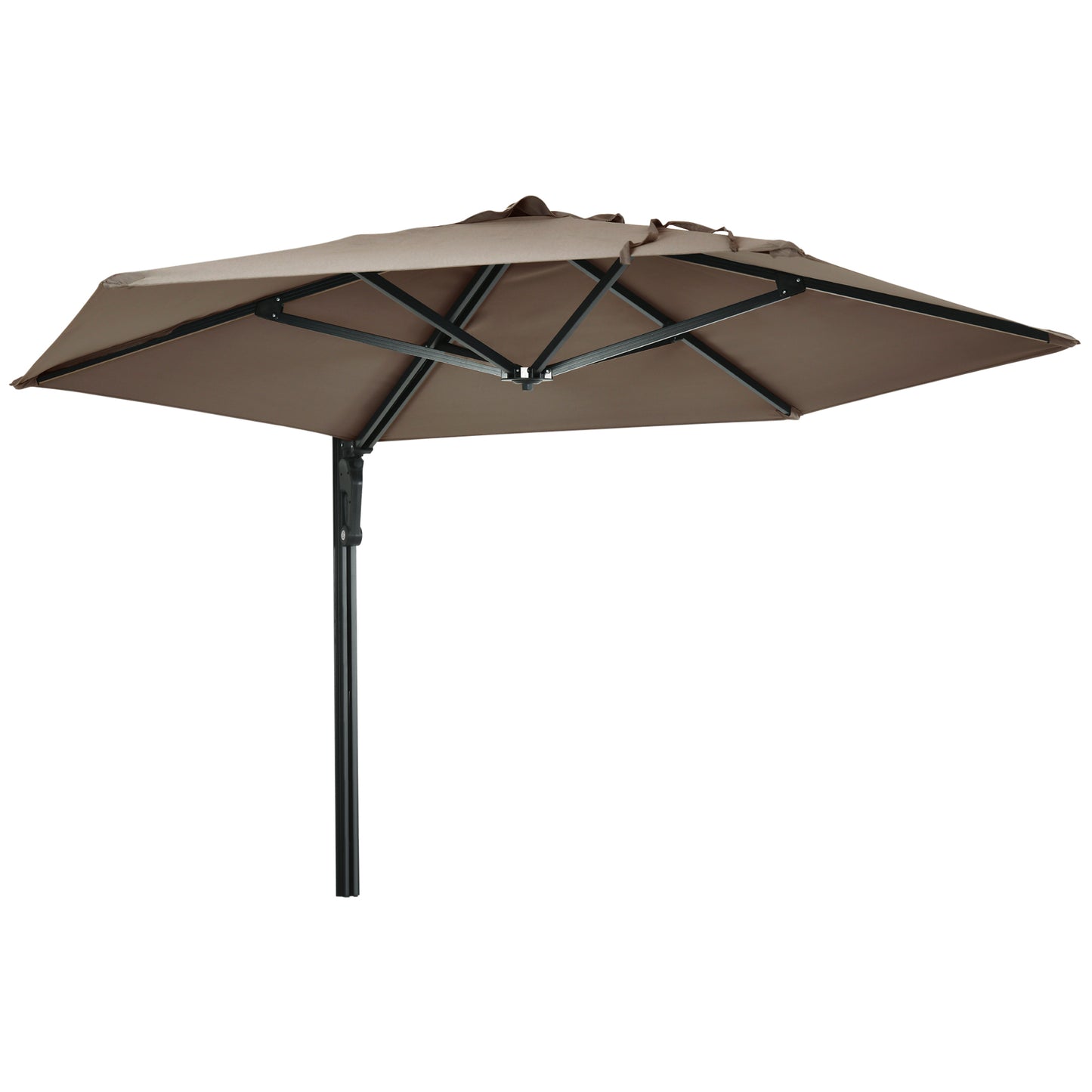 Photo of Outsunny 2.5m Wall Mounted Parasol, Hand to Push Outdoor Patio Umbrella with 180 Degree Rotatable Canopy for Porch, Deck, Garden, 250 cm, Khaki in Khaki colour on a white background