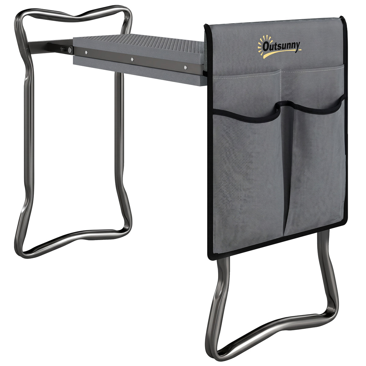 Outsunny grey garden kneeler and seat with steel frame and removable four-pocket tool bag