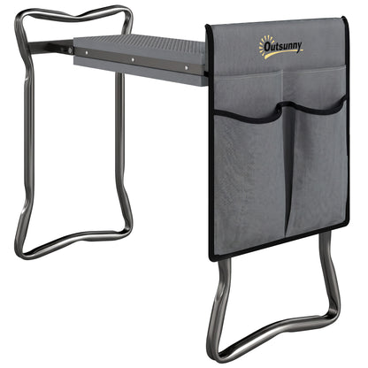 Outsunny grey garden kneeler and seat with steel frame and removable four-pocket tool bag