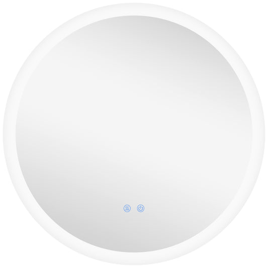 Photo of kleankin Round Bathroom Mirror with LED Lights, Wall-Mounted Dimmable Makeup Mirror with 3 Temperature Colours, Defogging Film, Memory Function, Hardwired, 70 x 70 cm in 70 cm colour on a white background